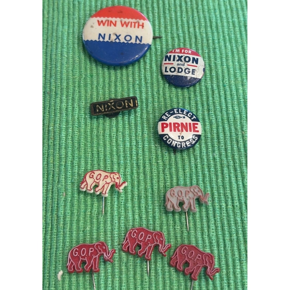 Vintage Nixon Campaign Button Lot GOP Elephant Pins Win With Nixon Political 60s